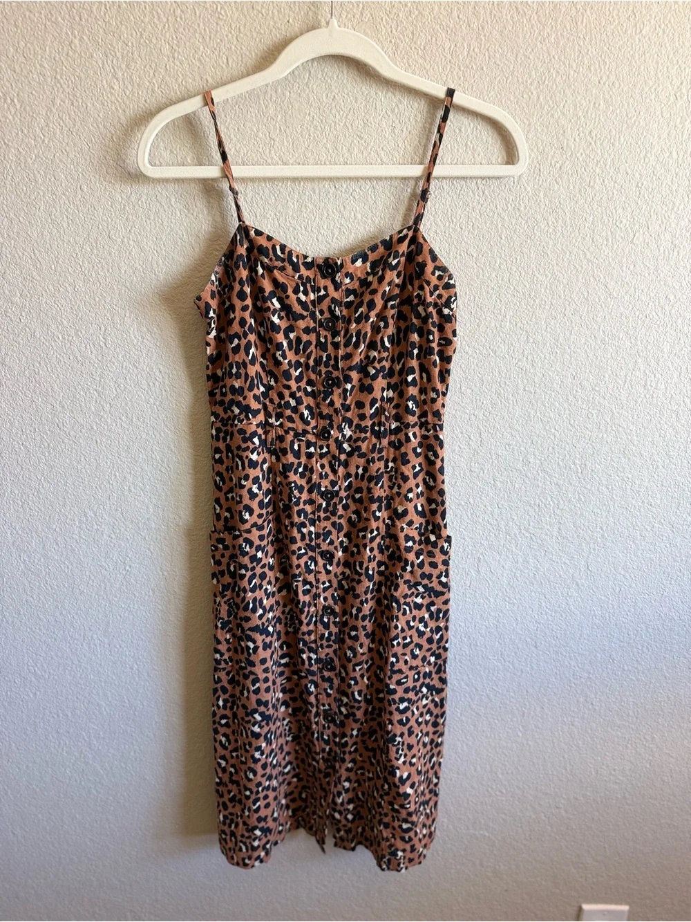 Rails Evie Golden Leopard Mini Dress Linen Blend XS Spring Summer Flowy